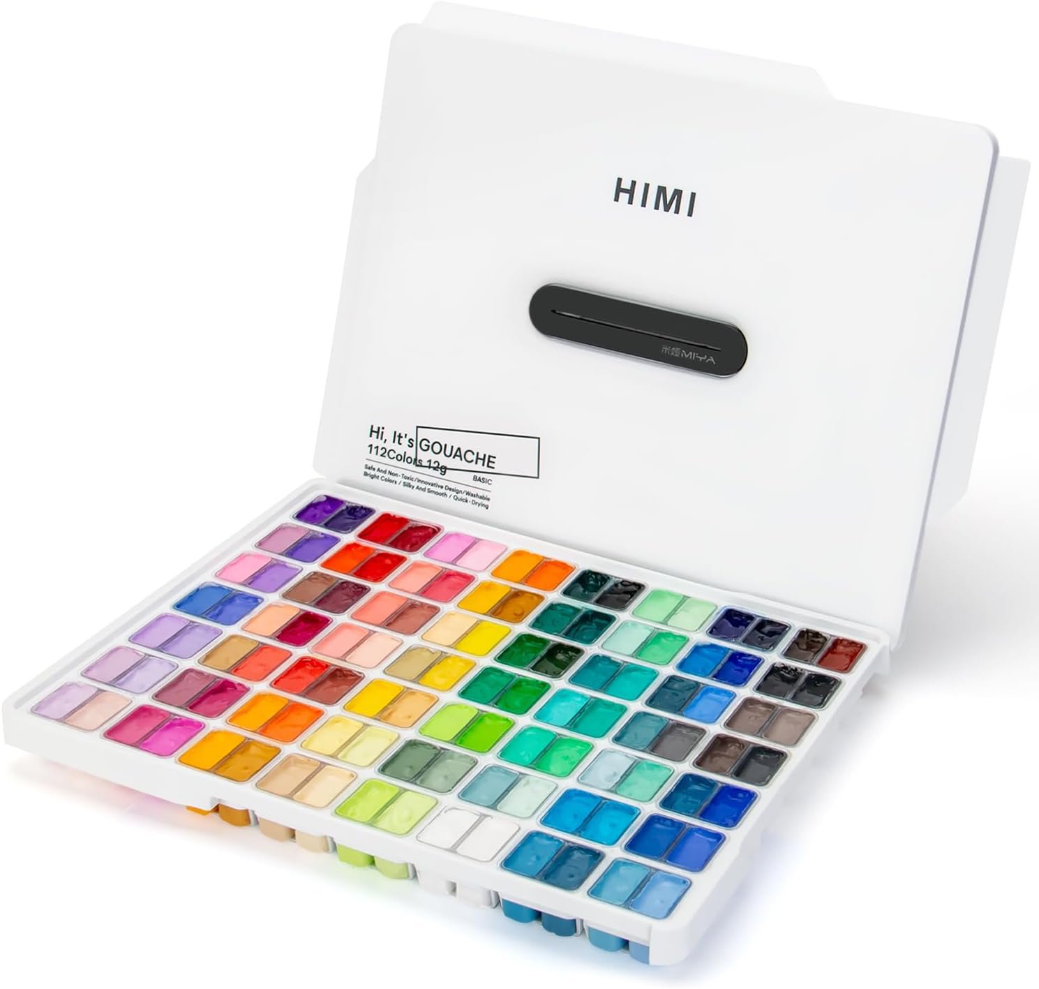 HIMI Twin Cup Jelly Gouache Paint Set, 112 Colors 12g, Jelly Cup Design, Gouache Paint Non Toxic for Canvas and Paper, Art Supplies for Professionals and Beginner (White Case)