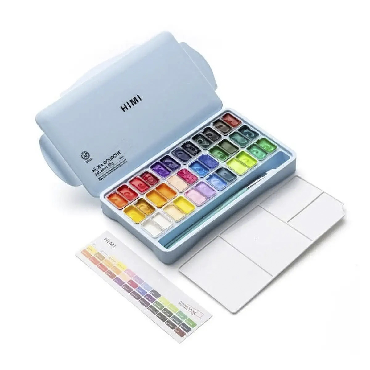 HIMI Twin Cup Gouache Set - 36 Colours + 3 Brushes (Ice Blue Case) - Image 2
