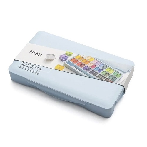 HIMI Twin Cup Gouache Set - 36 Colours + 3 Brushes (Ice Blue Case) - Image 3