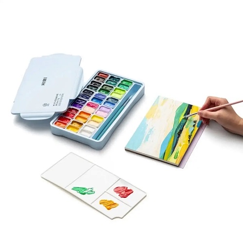 HIMI Twin Cup Gouache Set - 36 Colours + 3 Brushes (Ice Blue Case) - Image 4