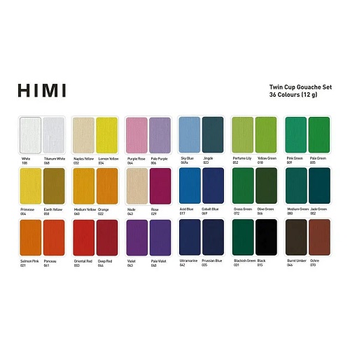 HIMI Twin Cup Gouache Set - 36 Colours + 3 Brushes (Ice Blue Case) - Image 5